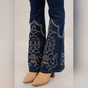NEW WESTERN DARK WASH DENIUM JEANS EMROIDERED BOOT STITCH